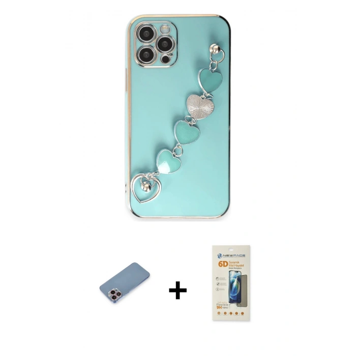 MARSİLYAN™- iPhone 12 Pro Kılıf Nova Işık Prime - Siyah 6D Mat Seramik Hayalet Nano Ekran Koruyucu + Shine Kamera Lens Koruma Cam - PE