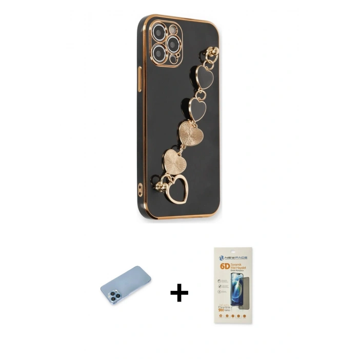 MARSİLYAN™- iPhone 12 Pro Kılıf Nova Işık Prime - Siyah 6D Mat Seramik Hayalet Nano Ekran Koruyucu + Shine Kamera Lens Koruma Cam - MI
