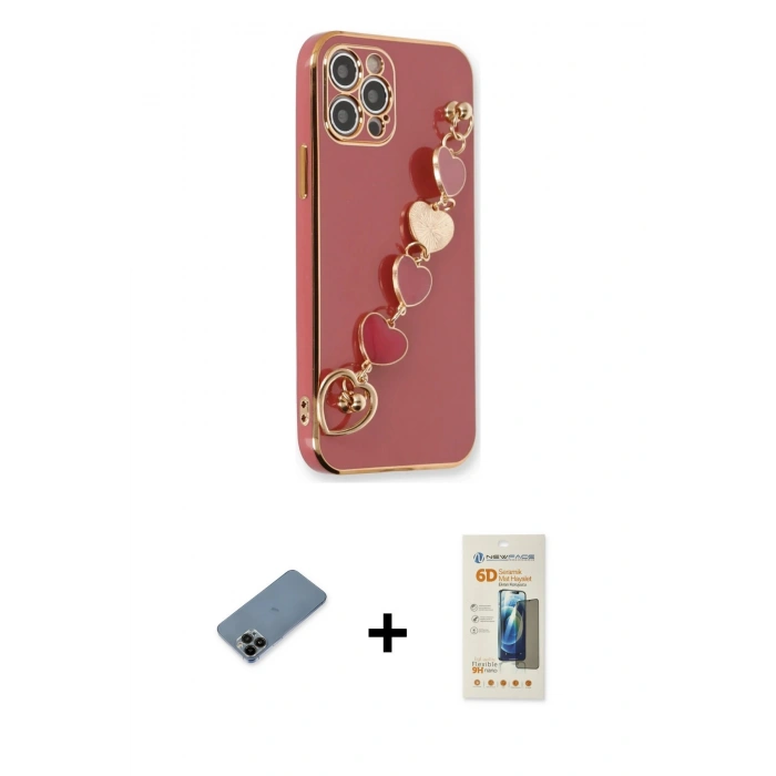 MARSİLYAN™- iPhone 12 Pro Kılıf Nova Işık Prime - Siyah 6D Mat Seramik Hayalet Nano Ekran Koruyucu + Siyah Shine Kamera Lens Koruma Cam