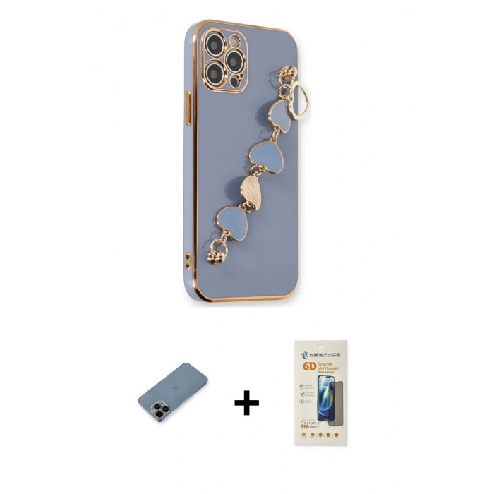 MARSİLYAN™- iPhone 12 Pro Kılıf Nova Işık Prime - Siyah 6D Mat Seramik Hayalet Nano Ekran Koruyucu + Siyah Shine Kamera Lens Koruma Cam