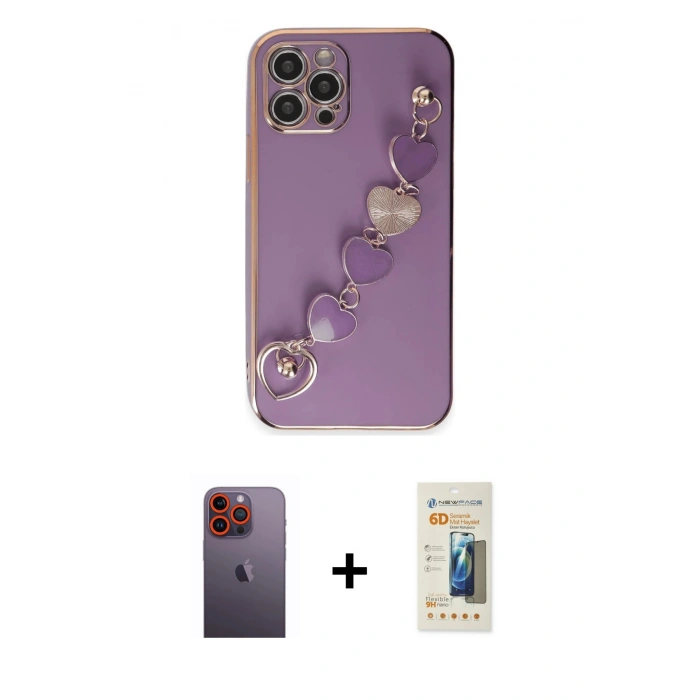 MARSİLYAN™- iPhone 12 Pro Kılıf Nova Işık Prime - Siyah 6D Mat Seramik Hayalet Nano Ekran Koruyucu + Turuncu Neon Fosforlu Kamera Lens