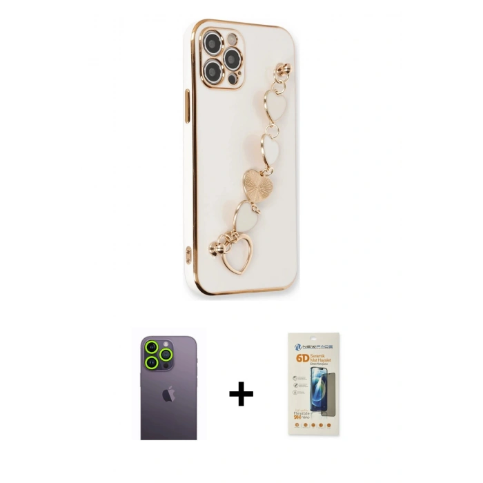 MARSİLYAN™- iPhone 12 Pro Kılıf Nova Işık Prime - Siyah 6D Mat Seramik Hayalet Nano Ekran Koruyucu + Yeşil Neon Fosforlu Kamera Lens