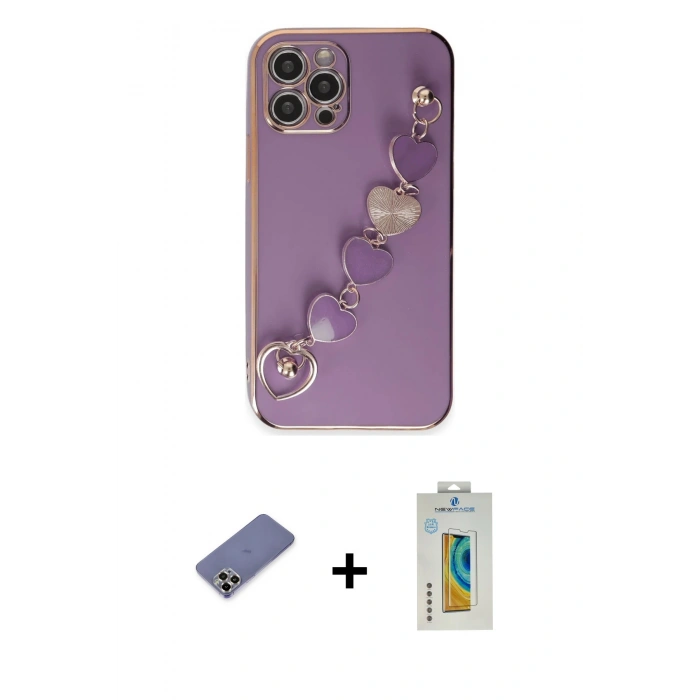 MARSİLYAN™- iPhone 12 Pro Kılıf Nova Işık Prime - Siyah Polymer Nano Ekran Koruyucu + Gold Metal Kamera Lens Koruma Cam