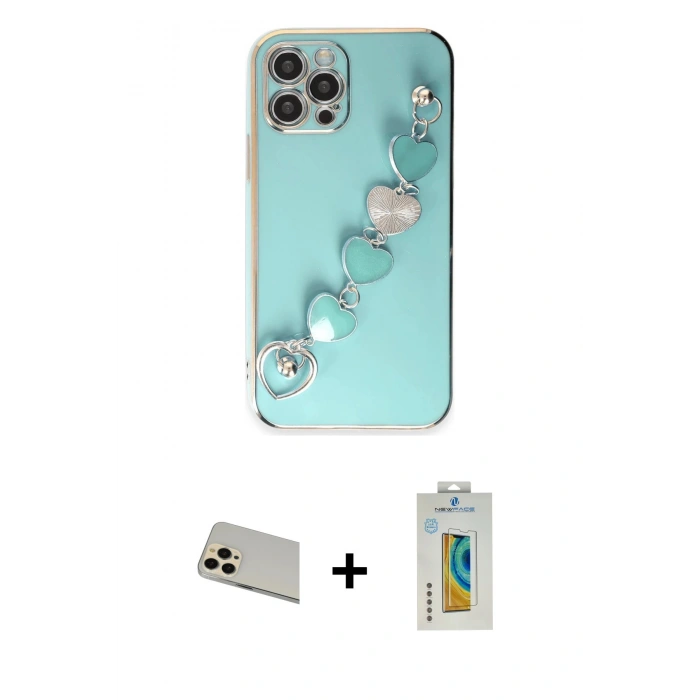 MARSİLYAN™- iPhone 12 Pro Kılıf Nova Işık Prime - Siyah Polymer Nano Ekran Koruyucu + Gold Rainbow Kamera Lens Koruma Cam