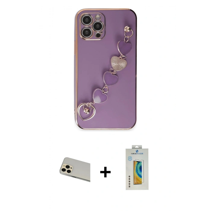 MARSİLYAN™- iPhone 12 Pro Kılıf Nova Işık Prime - Siyah Polymer Nano Ekran Koruyucu + Gold Rainbow Kamera Lens Koruma Cam