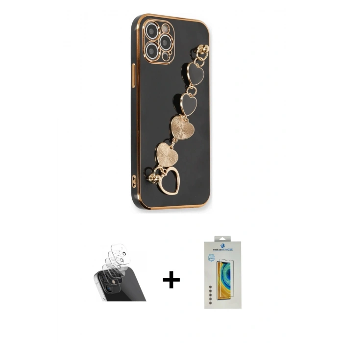MARSİLYAN™- iPhone 12 Pro Kılıf Nova Işık Prime - Siyah Polymer Nano Ekran Koruyucu + Kamera Lens Koruma Cam - SF
