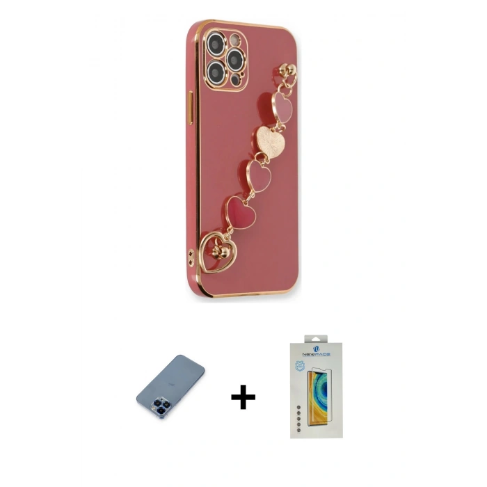 MARSİLYAN™- iPhone 12 Pro Kılıf Nova Işık Prime - Siyah Polymer Nano Ekran Koruyucu + Mavi Metal Kamera Lens Koruma Cam