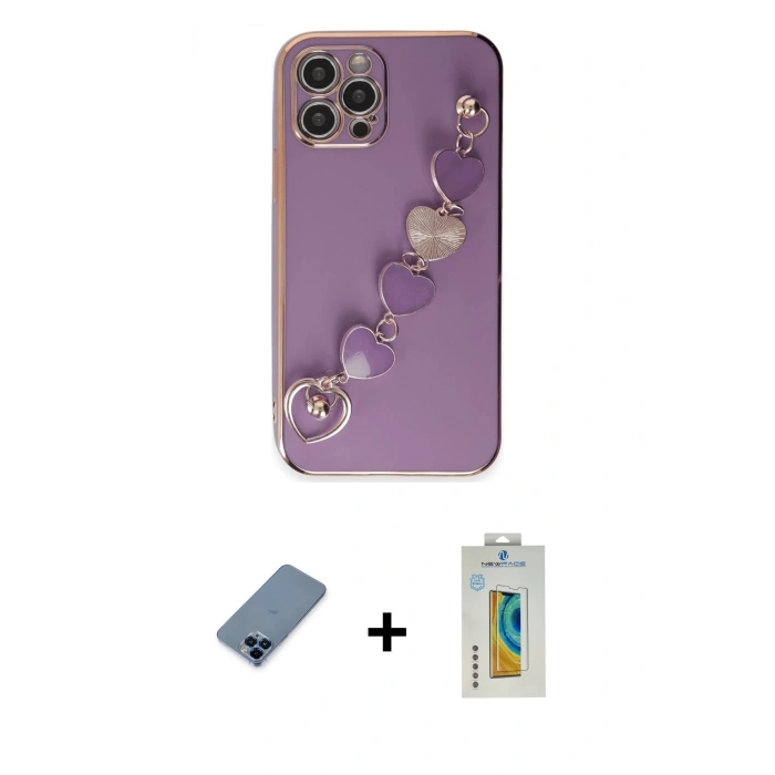 MARSİLYAN™- iPhone 12 Pro Kılıf Nova Işık Prime - Siyah Polymer Nano Ekran Koruyucu + Mavi Metal Kamera Lens Koruma Cam