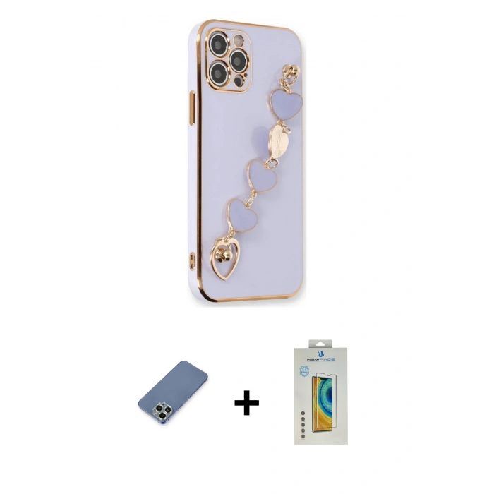 MARSİLYAN™- iPhone 12 Pro Kılıf Nova Işık Prime - Siyah Polymer Nano Ekran Koruyucu + Metal Kamera Lens Koruma Cam - AKYL