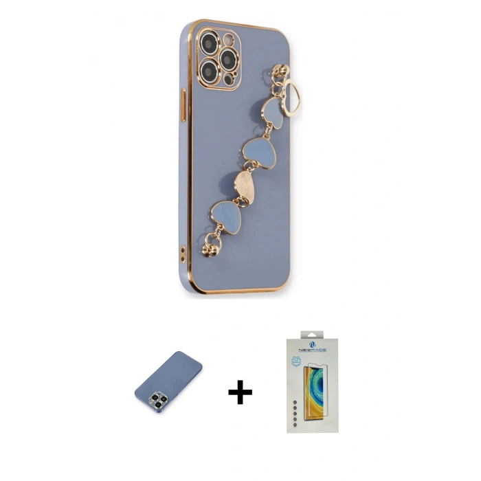 MARSİLYAN™- iPhone 12 Pro Kılıf Nova Işık Prime - Siyah Polymer Nano Ekran Koruyucu + Metal Kamera Lens Koruma Cam - AKYL