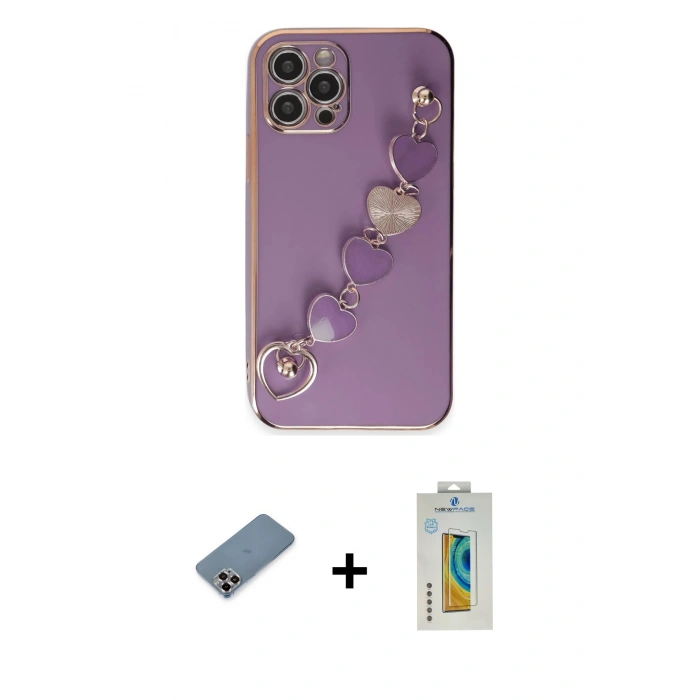 MARSİLYAN™- iPhone 12 Pro Kılıf Nova Işık Prime - Siyah Polymer Nano Ekran Koruyucu + Metal Kamera Lens Koruma Cam - MR