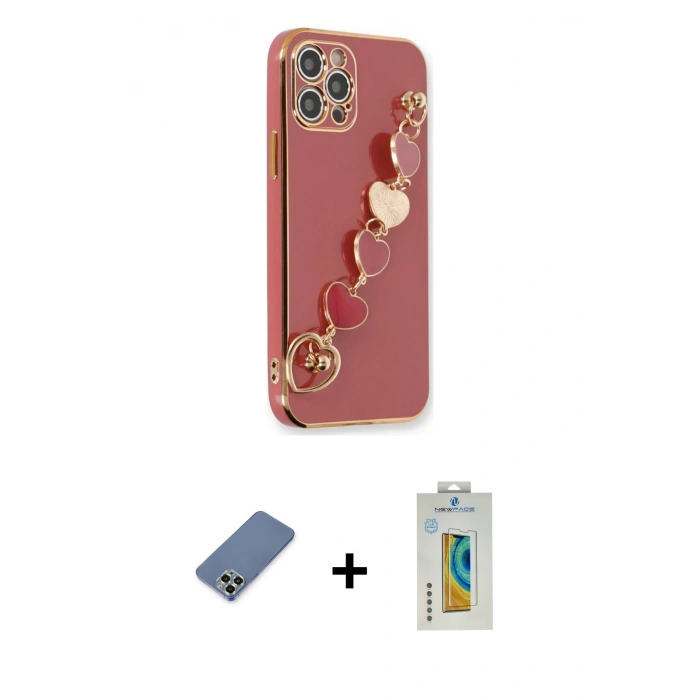 MARSİLYAN™- iPhone 12 Pro Kılıf Nova Işık Prime - Siyah Polymer Nano Ekran Koruyucu + Metal Kamera Lens Koruma Cam - AKYL
