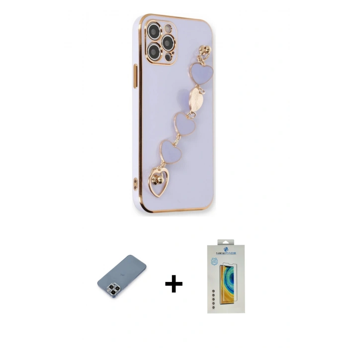 MARSİLYAN™- iPhone 12 Pro Kılıf Nova Işık Prime - Siyah Polymer Nano Ekran Koruyucu + Metal Kamera Lens Koruma Cam - GS
