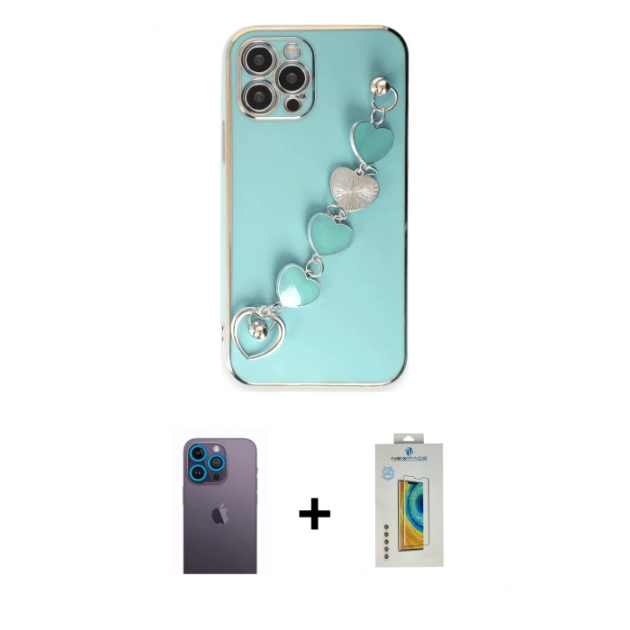 MARSİLYAN™- iPhone 12 Pro Kılıf Nova Işık Prime - Siyah Polymer Nano Ekran Koruyucu + Neon Fosforlu Kamera Lens - MI