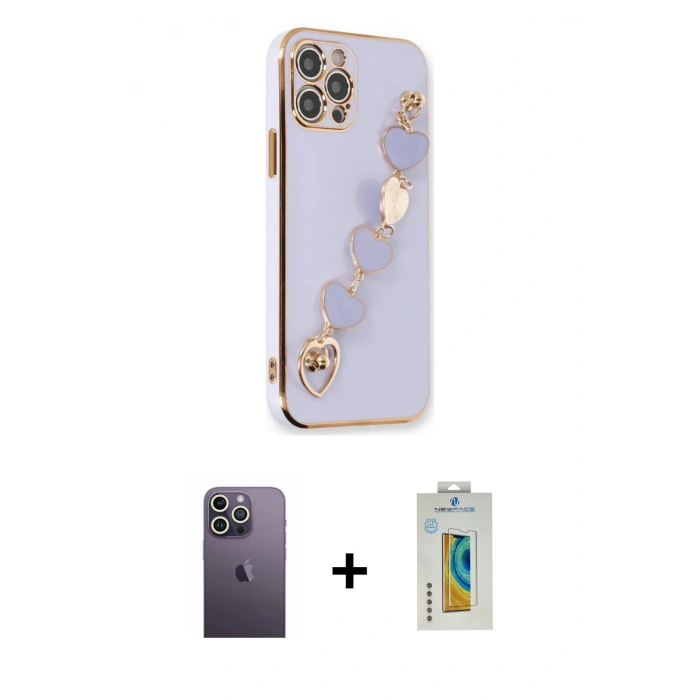 MARSİLYAN™- iPhone 12 Pro Kılıf Nova Işık Prime - Siyah Polymer Nano Ekran Koruyucu + Neon Fosforlu Kamera Lens - BZ