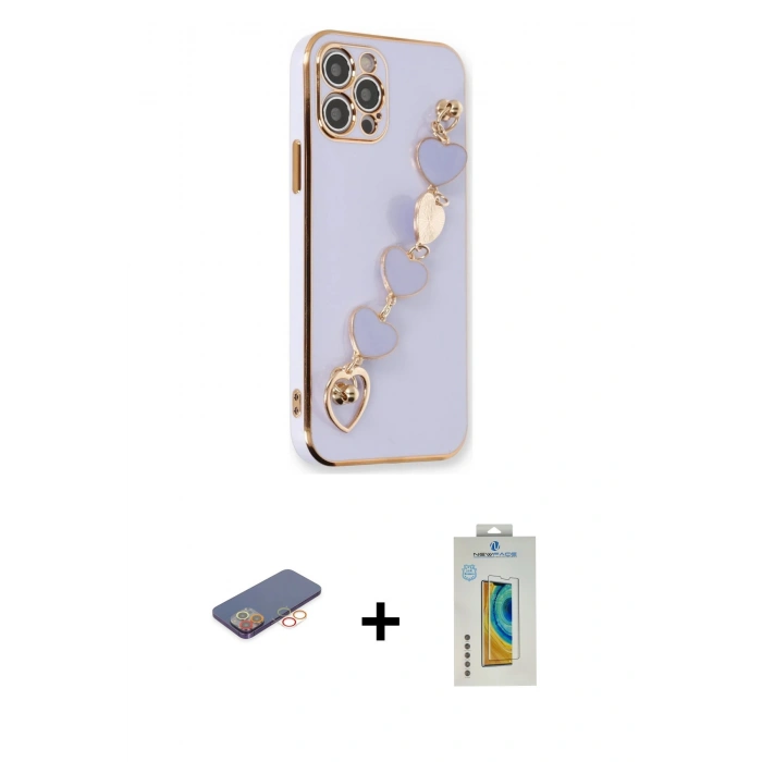 MARSİLYAN™- iPhone 12 Pro Kılıf Nova Işık Prime - Siyah Polymer Nano Ekran Koruyucu + Renkli Kamera Lens Koruma Cam - TU