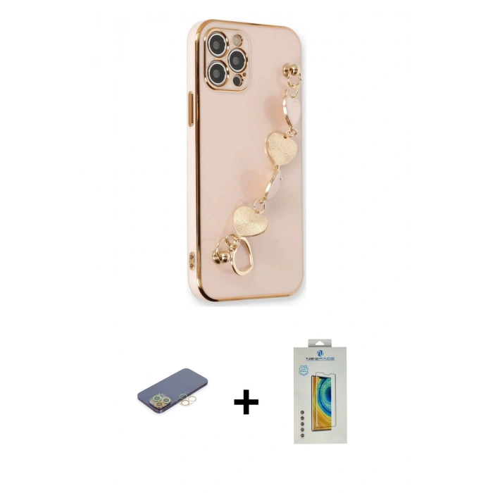 MARSİLYAN™- iPhone 12 Pro Kılıf Nova Işık Prime - Siyah Polymer Nano Ekran Koruyucu + Renkli Kamera Lens Koruma Cam - SI