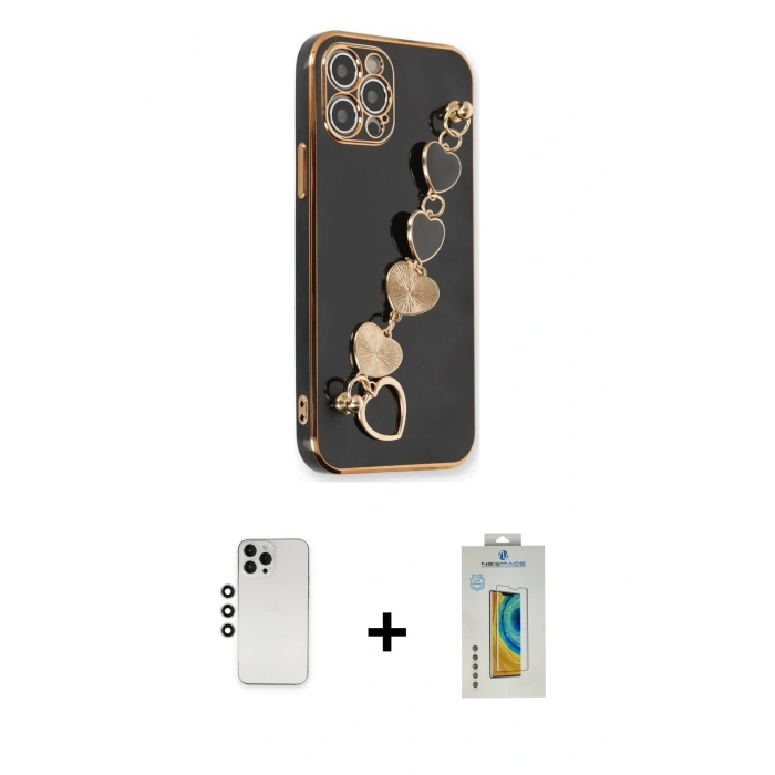 MARSİLYAN™- iPhone 12 Pro Kılıf Nova Işık Prime - Siyah Polymer Nano Ekran Koruyucu + Shine Kamera Lens - GS