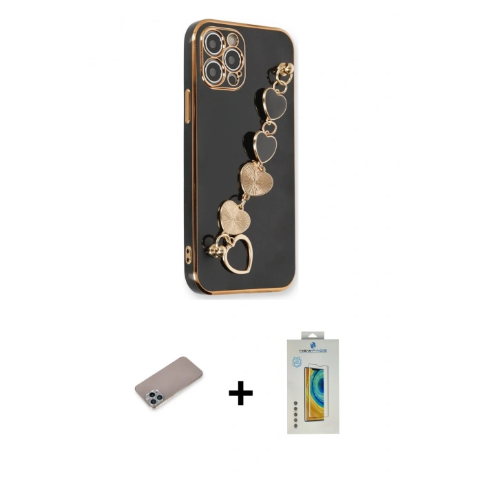 MARSİLYAN™- iPhone 12 Pro Kılıf Nova Işık Prime - Siyah Polymer Nano Ekran Koruyucu + Shine Kamera Lens Koruma Cam - SABE