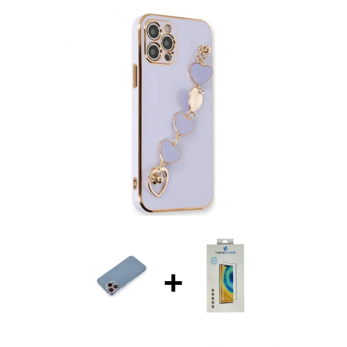 MARSİLYAN™- iPhone 12 Pro Kılıf Nova Işık Prime - Siyah Polymer Nano Ekran Koruyucu + Shine Kamera Lens Koruma Cam - PE