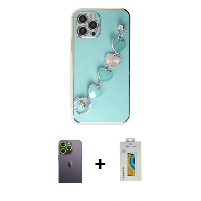 MARSİLYAN™- iPhone 12 Pro Kılıf Nova Işık Prime - Siyah Polymer Nano Ekran Koruyucu + Neon Fosforlu Kamera Lens - YL