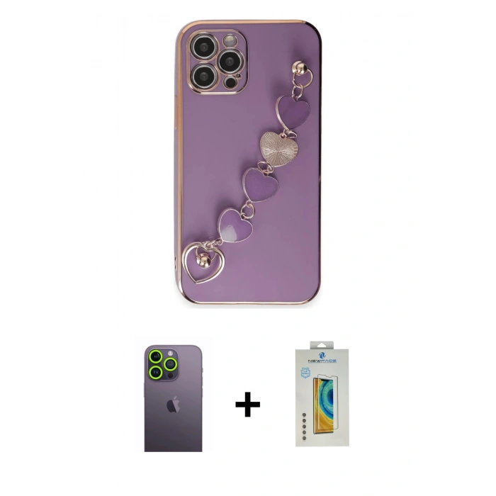 MARSİLYAN™- iPhone 12 Pro Kılıf Nova Işık Prime - Siyah Polymer Nano Ekran Koruyucu + Neon Fosforlu Kamera Lens - YL