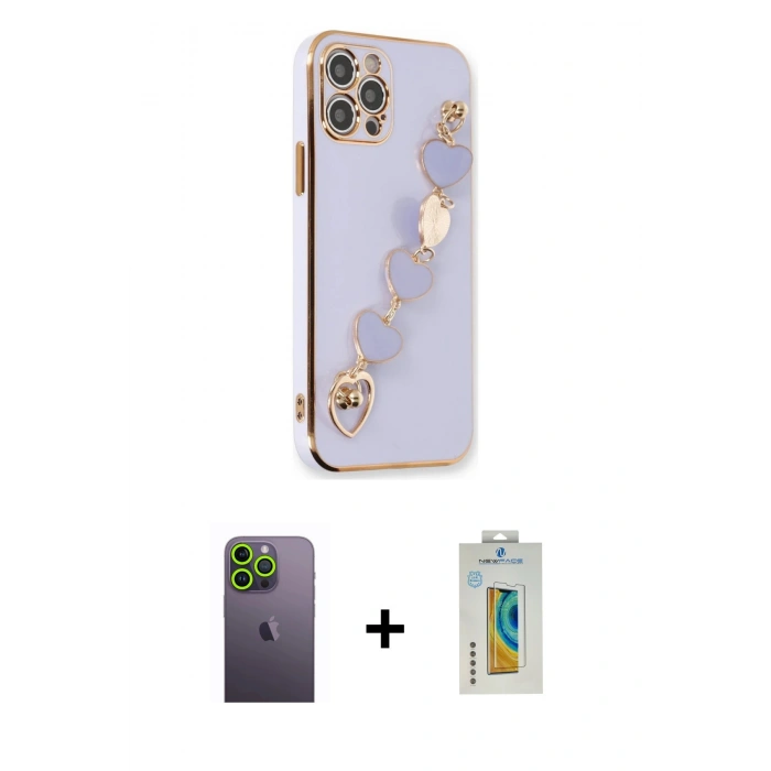MARSİLYAN™- iPhone 12 Pro Kılıf Nova Işık Prime - Siyah Polymer Nano Ekran Koruyucu + Neon Fosforlu Kamera Lens - YL
