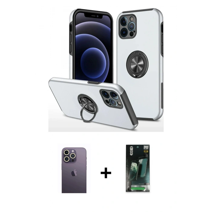 MARSİLYAN™- iPhone 12 Pro Kılıf Odak Form Prime - Şeffaf 360 Full Body Arka Koruyucu + Neon Fosforlu Kamera Lens - BZ