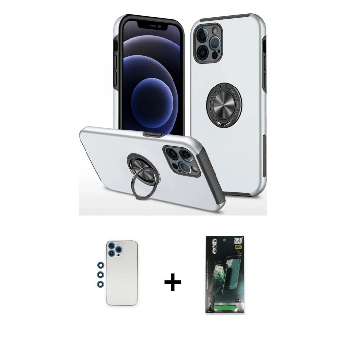 MARSİLYAN™- iPhone 12 Pro Kılıf Odak Form Prime - Şeffaf 360 Full Body Arka Koruyucu + Shine Kamera Lens - MI