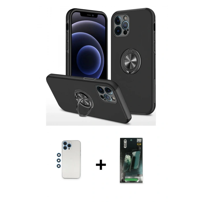 MARSİLYAN™- iPhone 12 Pro Kılıf Odak Form Prime - Şeffaf 360 Full Body Arka Koruyucu + Shine Kamera Lens - MI