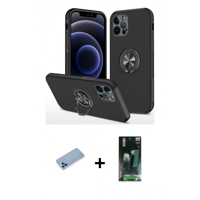 MARSİLYAN™- iPhone 12 Pro Kılıf Odak Form Prime - Şeffaf 360 Full Body Arka Koruyucu + Shine Kamera Lens Koruma Cam - MI