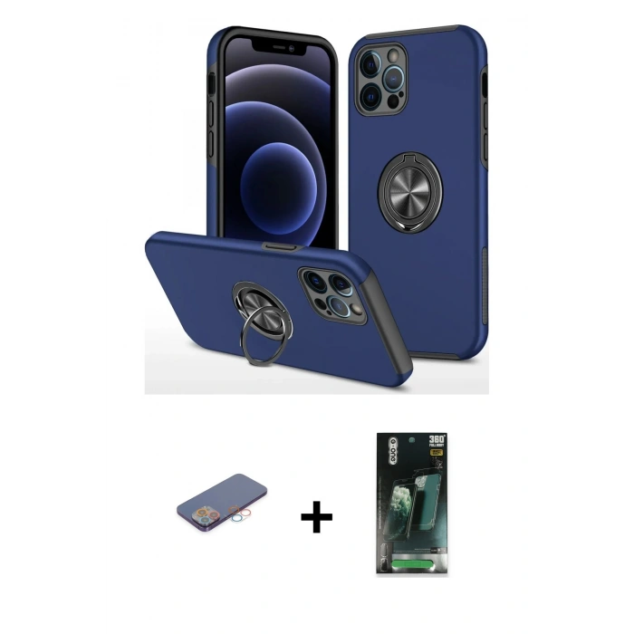 MARSİLYAN™- iPhone 12 Pro Kılıf Odak Form Prime - Şeffaf 360 Full Body Arka Koruyucu + Renkli Kamera Lens Koruma Cam - PE