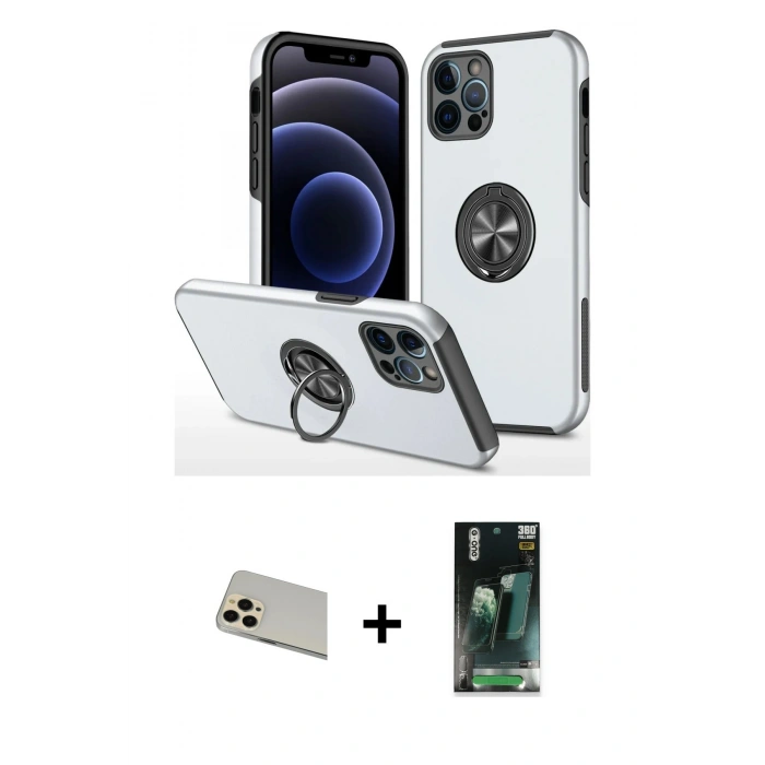 MARSİLYAN™- iPhone 12 Pro Kılıf Odak Form Prime - Şeffaf 360 Full Body Arka Koruyucu + Rainbow Kamera Lens Koruma Cam - GD