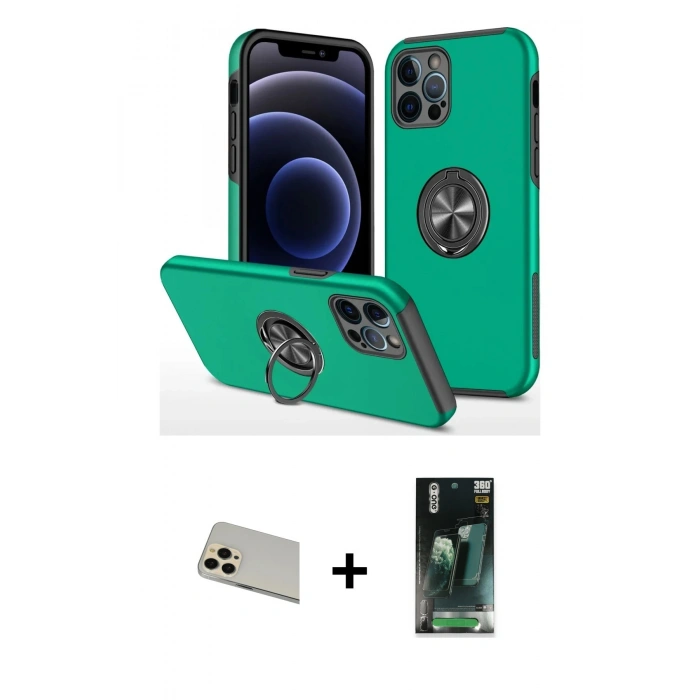 MARSİLYAN™- iPhone 12 Pro Kılıf Odak Form Prime - Şeffaf 360 Full Body Arka Koruyucu + Rainbow Kamera Lens Koruma Cam - GD