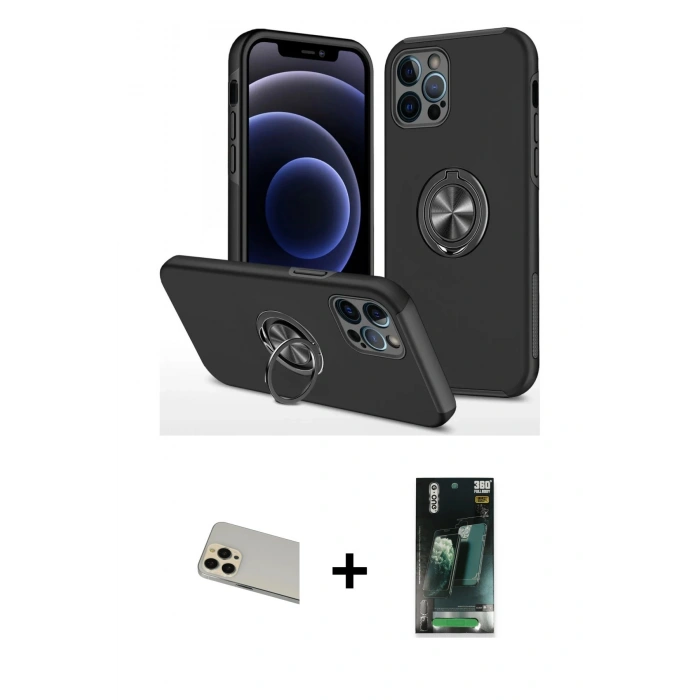 MARSİLYAN™- iPhone 12 Pro Kılıf Odak Form Prime - Şeffaf 360 Full Body Arka Koruyucu + Rainbow Kamera Lens Koruma Cam - GD