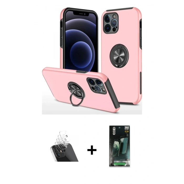 MARSİLYAN™- iPhone 12 Pro Kılıf Odak Form Prime - Şeffaf 360 Full Body Arka Koruyucu + Kamera Lens Koruma Cam - SF