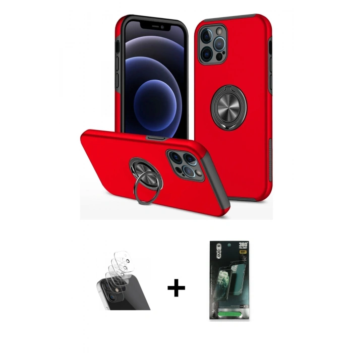 MARSİLYAN™- iPhone 12 Pro Kılıf Odak Form Prime - Şeffaf 360 Full Body Arka Koruyucu + Kamera Lens Koruma Cam - SF