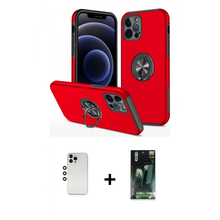 MARSİLYAN™- iPhone 12 Pro Kılıf Odak Form Prime - Şeffaf 360 Full Body Arka Koruyucu + Shine Kamera Lens - GS