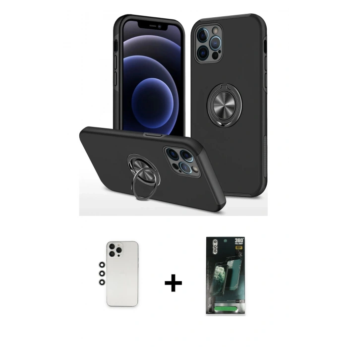 MARSİLYAN™- iPhone 12 Pro Kılıf Odak Form Prime - Şeffaf 360 Full Body Arka Koruyucu + Shine Kamera Lens - GS