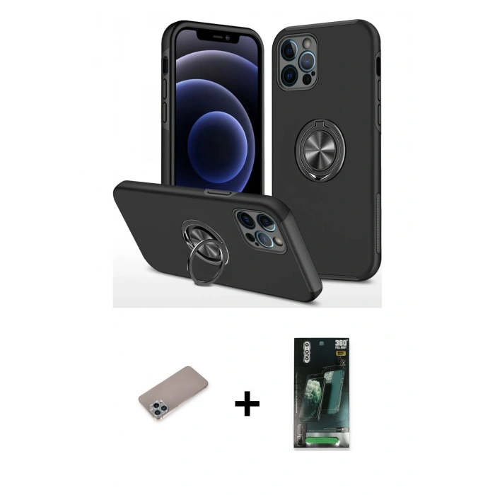 MARSİLYAN™- iPhone 12 Pro Kılıf Odak Form Prime - Şeffaf 360 Full Body Arka Koruyucu + Sierra Blue Shine Kamera Lens Koruma Cam