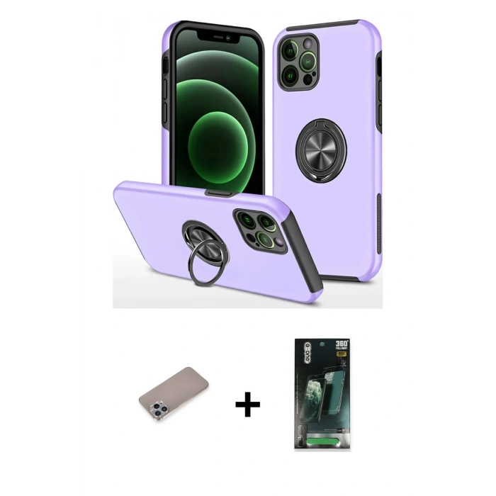 MARSİLYAN™- iPhone 12 Pro Kılıf Odak Form Prime - Şeffaf 360 Full Body Arka Koruyucu + Sierra Blue Shine Kamera Lens Koruma Cam