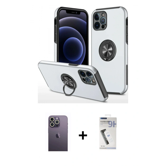 MARSİLYAN™- iPhone 12 Pro Kılıf Odak Form Prime - Şeffaf Uv Polymer Nano Ekran Koruyucu + Neon Fosforlu Kamera Lens - BZ
