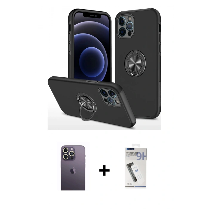 MARSİLYAN™- iPhone 12 Pro Kılıf Odak Form Prime - Şeffaf Uv Polymer Nano Ekran Koruyucu + Neon Fosforlu Kamera Lens - BZ