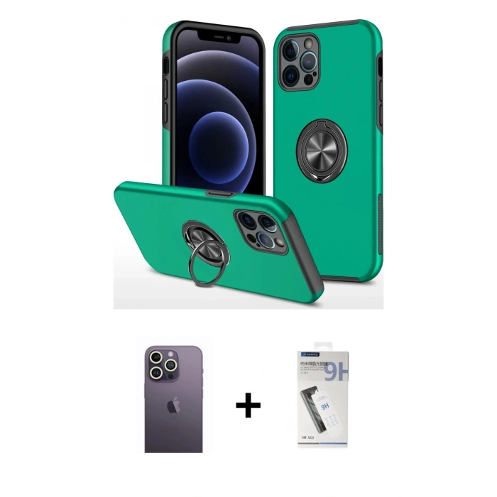 MARSİLYAN™- iPhone 12 Pro Kılıf Odak Form Prime - Şeffaf Uv Polymer Nano Ekran Koruyucu + Neon Fosforlu Kamera Lens - BZ