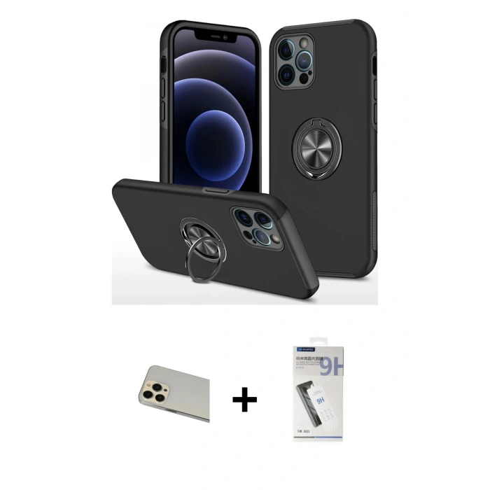 MARSİLYAN™- iPhone 12 Pro Kılıf Odak Form Prime - Şeffaf Uv Polymer Nano Ekran Koruyucu + Rainbow Kamera Lens Koruma Cam - GD