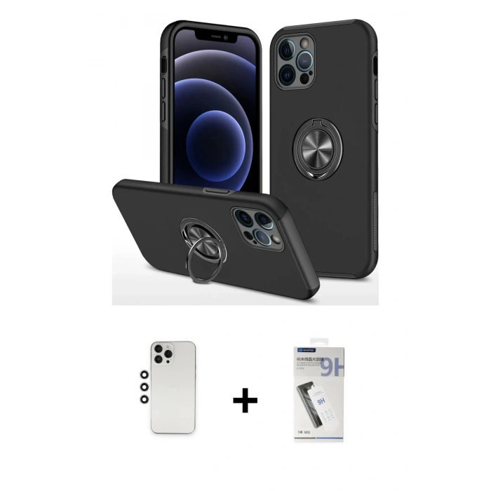 MARSİLYAN™- iPhone 12 Pro Kılıf Odak Form Prime - Şeffaf Uv Polymer Nano Ekran Koruyucu + Shine Kamera Lens - GS