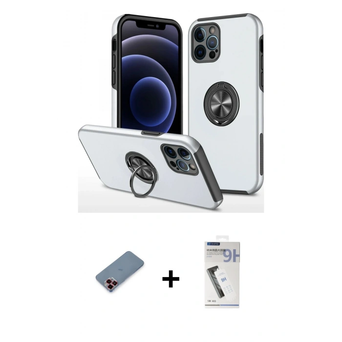 MARSİLYAN™- iPhone 12 Pro Kılıf Odak Form Prime - Şeffaf Uv Polymer Nano Ekran Koruyucu + Metal Kamera Lens Koruma Cam - KI