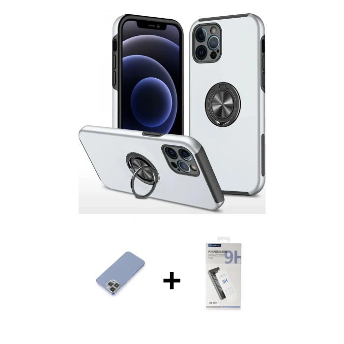 MARSİLYAN™- iPhone 12 Pro Kılıf Odak Form Prime - Şeffaf Uv Polymer Nano Ekran Koruyucu + Metal Kamera Lens Koruma Cam - KUYL