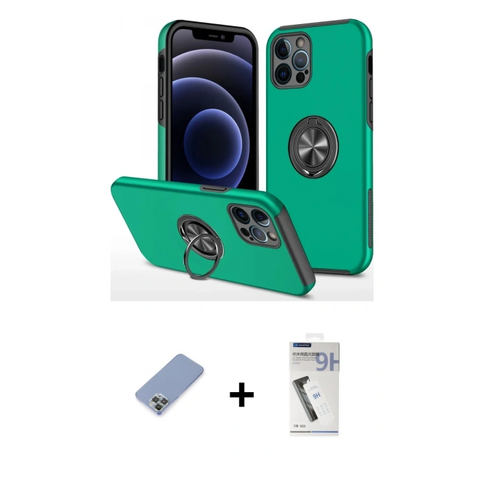 MARSİLYAN™- iPhone 12 Pro Kılıf Odak Form Prime - Şeffaf Uv Polymer Nano Ekran Koruyucu + Metal Kamera Lens Koruma Cam - KUYL