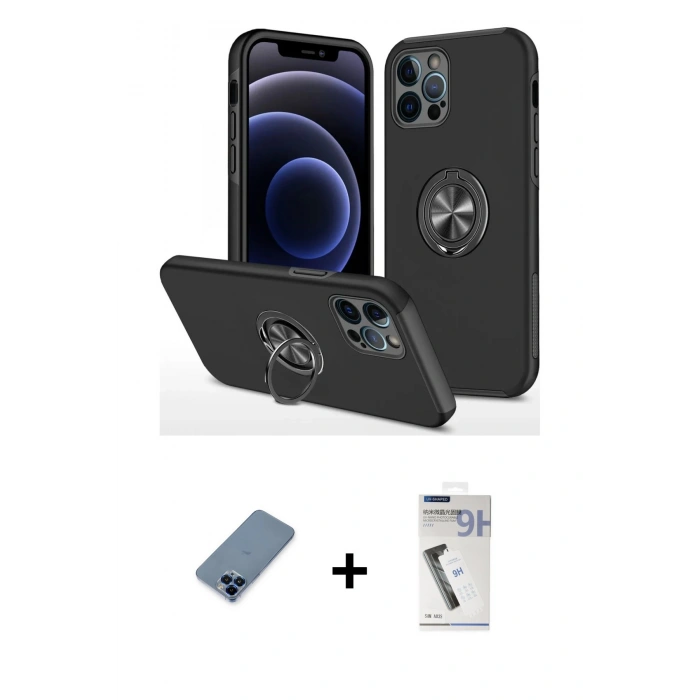 MARSİLYAN™- iPhone 12 Pro Kılıf Odak Form Prime - Şeffaf Uv Polymer Nano Ekran Koruyucu + Metal Kamera Lens Koruma Cam - MI